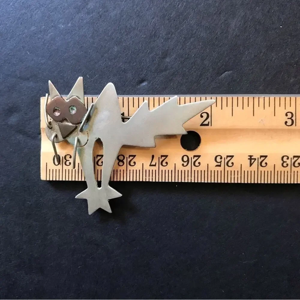 Vintage Sterling Silver 80s Cat Pin, This Cat is in a Tizzy! Signed by Artist